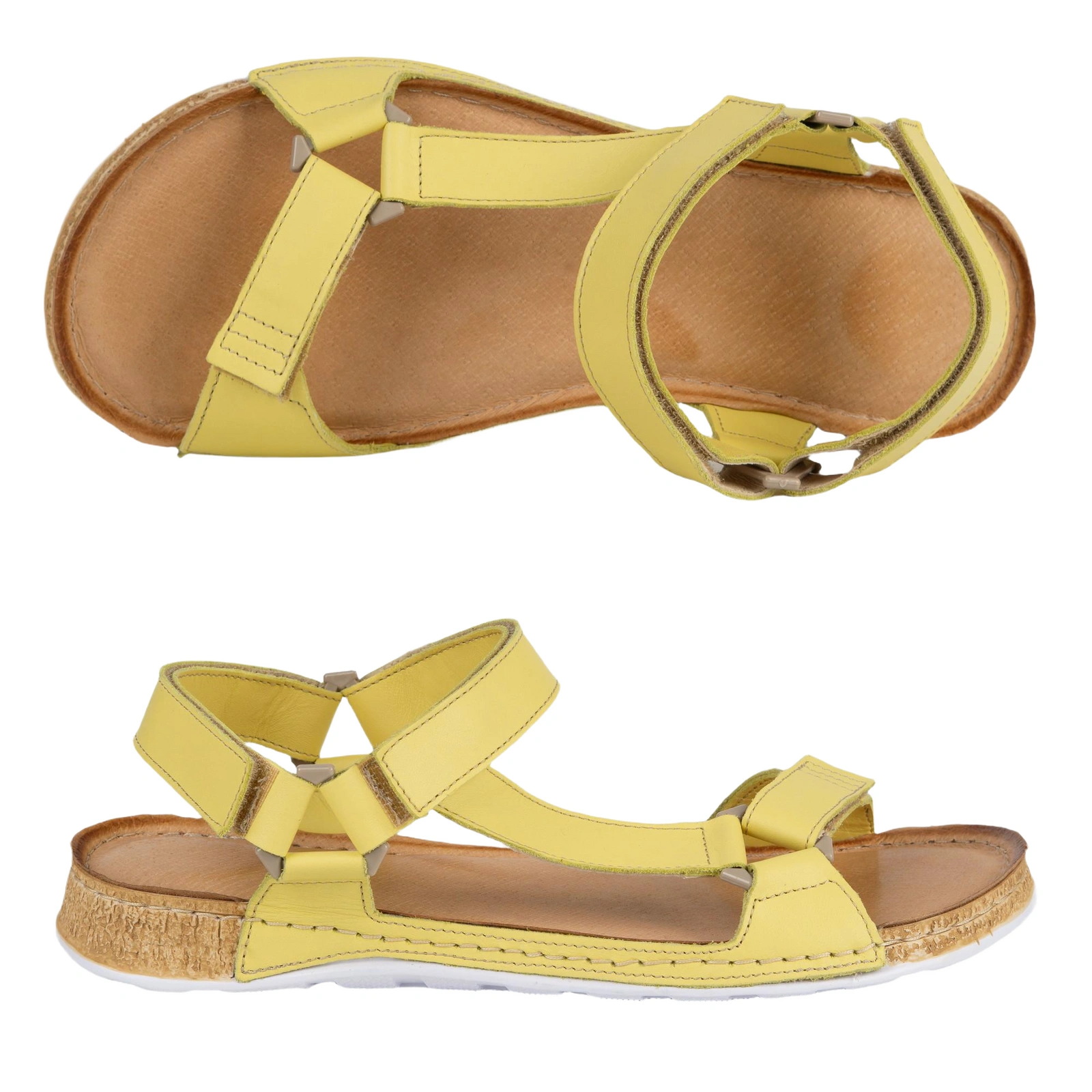Skórzane sandały damskie barefoot-friendly Kallia – kolor żółty
